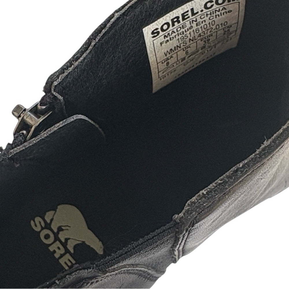 Sorel Black Leather Wedge Ankle Boots with Lug Sole - Picture 5 of 9